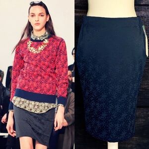 NWT Julien David ‘Ursula’ Navy Blue / Black Jacquard Pencil Skirt Size Large